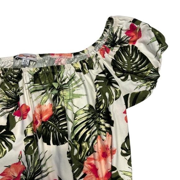 Orange Kiss - Women’s Smocked Tropical Floral Palm Top Sz XL - Picture 4 of 6